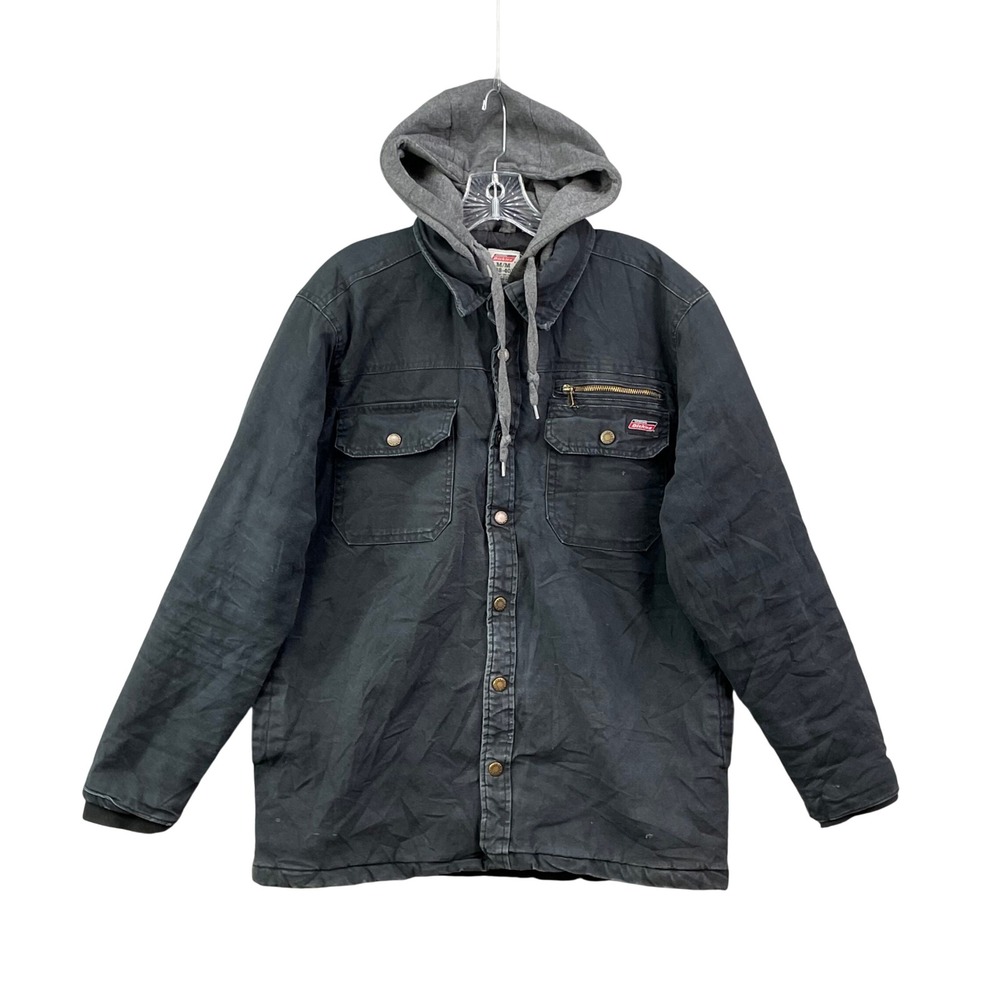 Dickies Hooded Chore Jacket Mens Medium Black Canvas Quilted Lined Workwear Coat